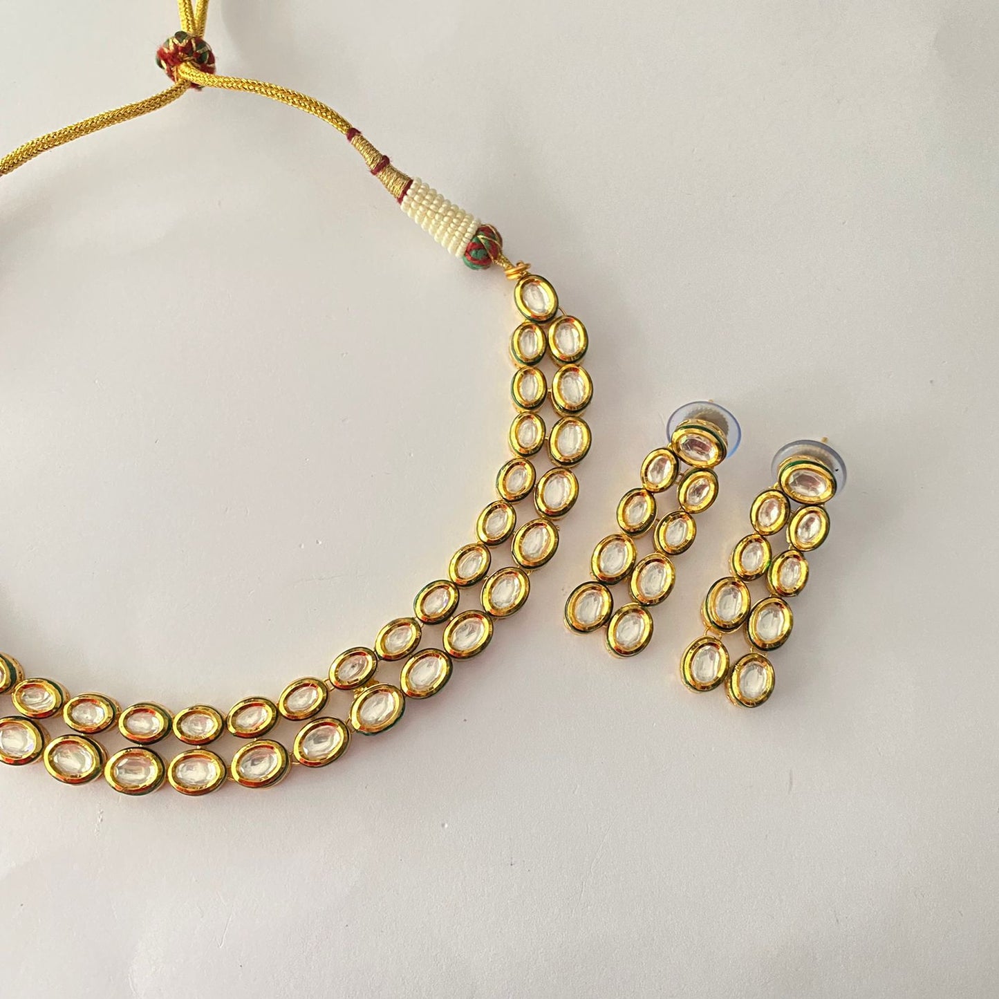 Gold Plated Double Line Kundan Necklace Set