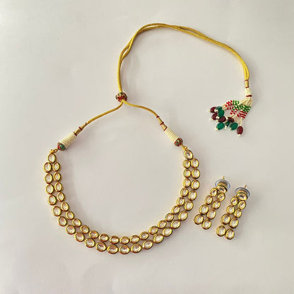 Gold Plated Double Line Kundan Necklace Set