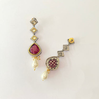Victorian Polki Ruby Earring With Pearl