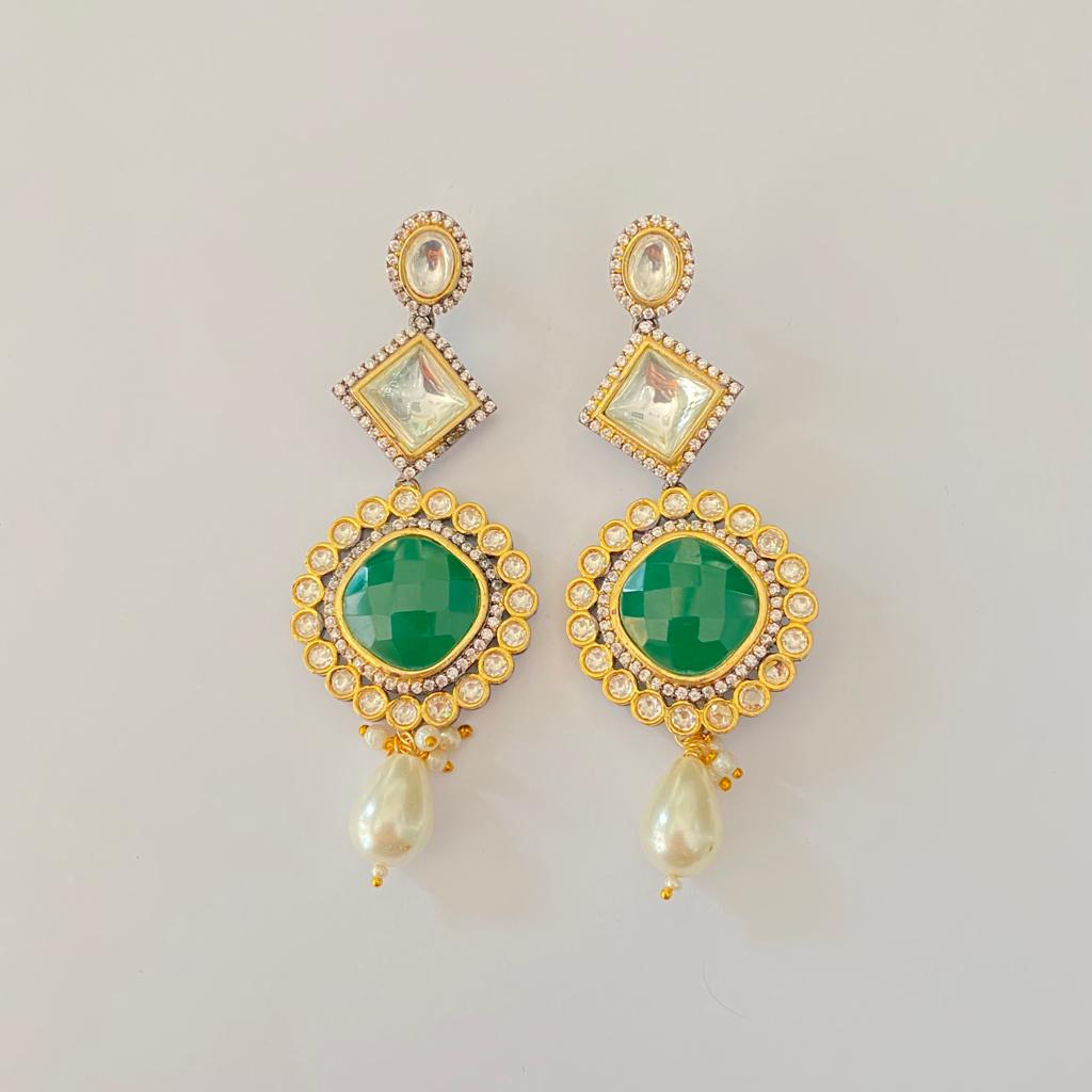 Emerald Polki With Pearl Drop Latest Design Earring