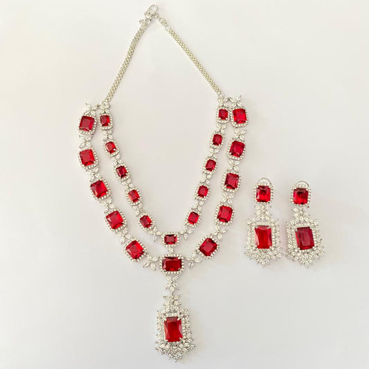 Ruby Diamond Classic Double String Necklace Set