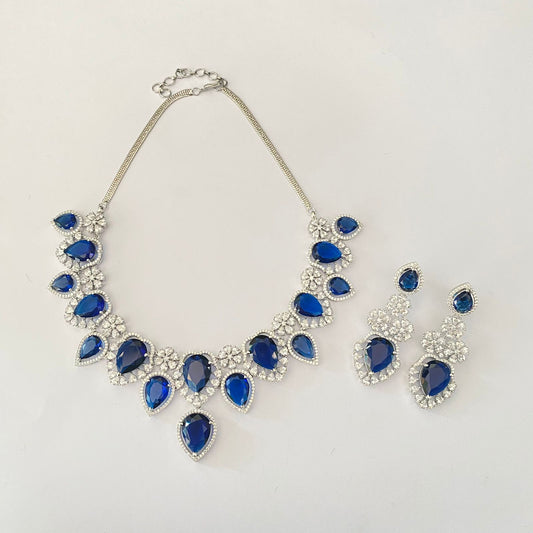 Silver Plated Blue Diamond Necklace