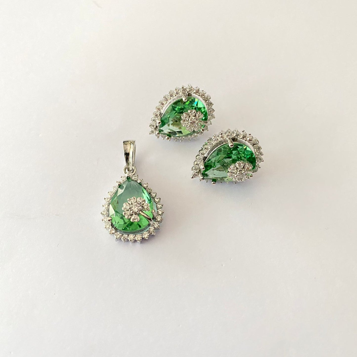 Silver Plated Green Diamond Pendant