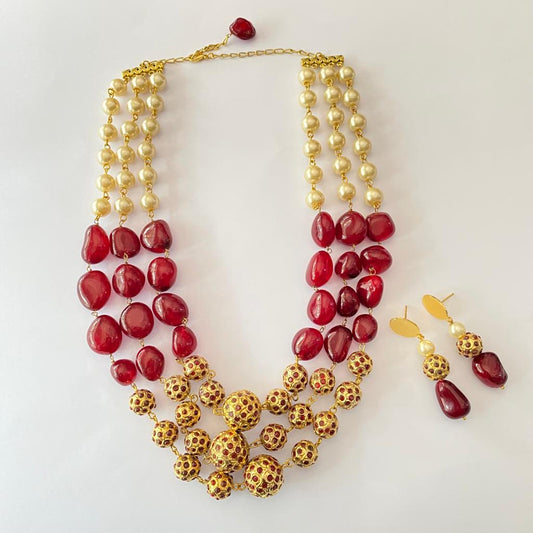 Ruby Off White Pearl Multi layer String Necklace