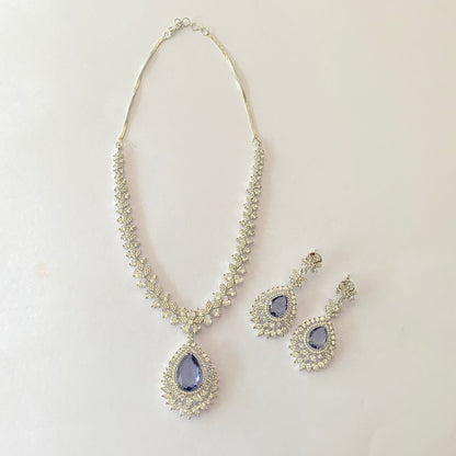 Silver Plated Amethyst Diamond Necklace Set