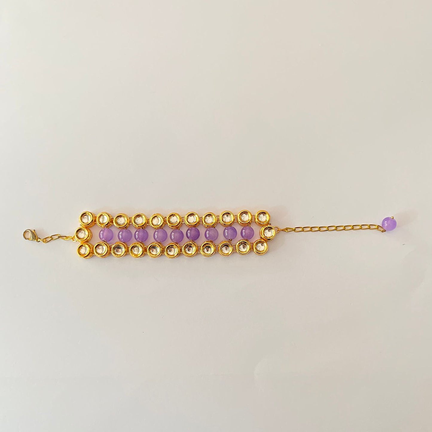 Gold Plated Purple Pearl Kundan Bracelet