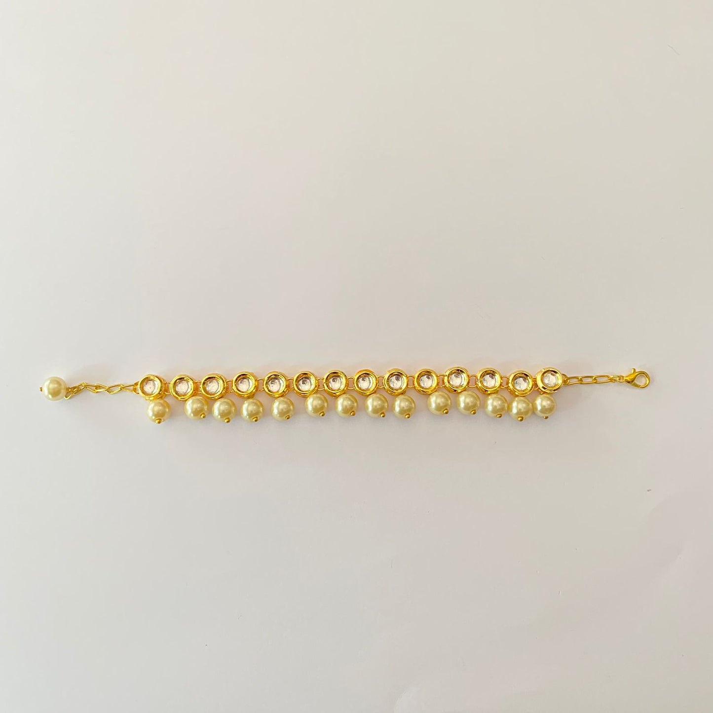 Gold Plated Off White Pearl Oval Shape Bracelet