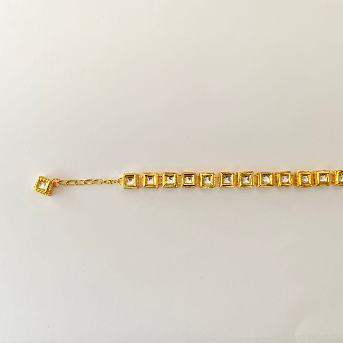 Gold Plated Kundan Pearl Square Shape Bracelet