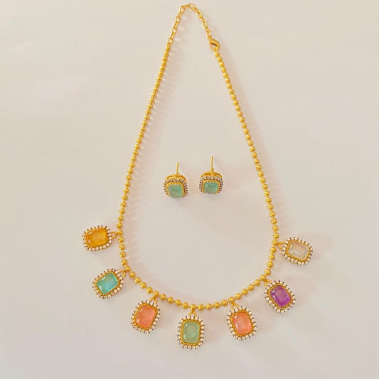 Multi Gold Plated Necklace With Earring