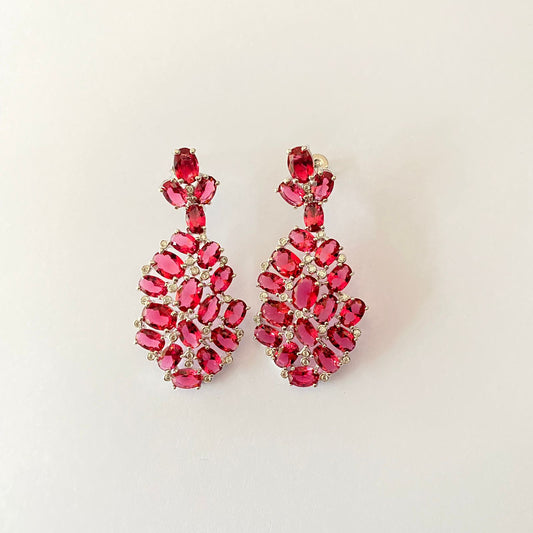 Silver Plated Ruby Diamond Earring