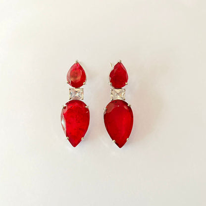 Silver Plated Ruby Stone Earring