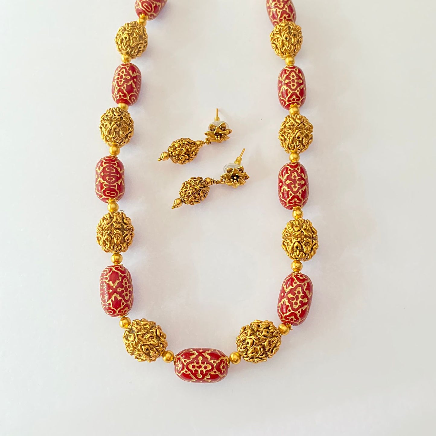 Ruby  $ Gold Plated Rudraraksh Design Necklace Set