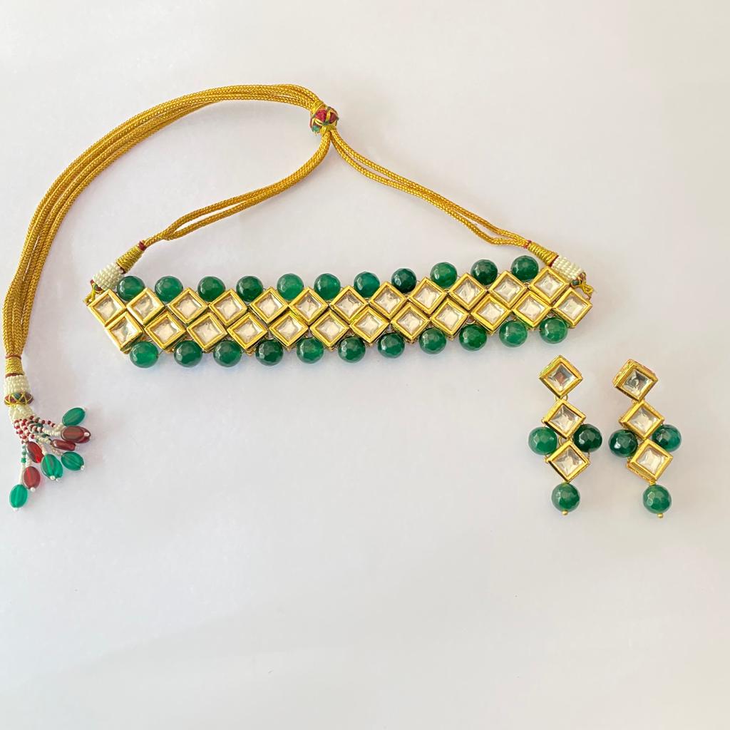 Emerald Polki Necklace Set