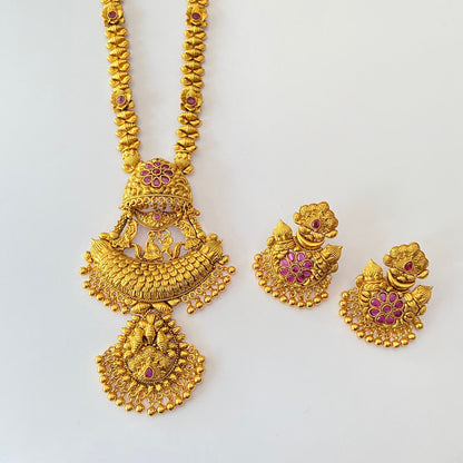 Temple Gold Plated Long Necklace Set