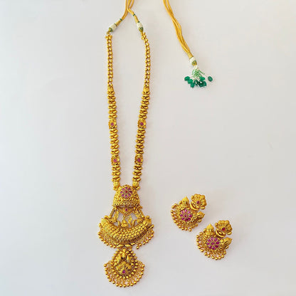 Temple Gold Plated Long Necklace Set