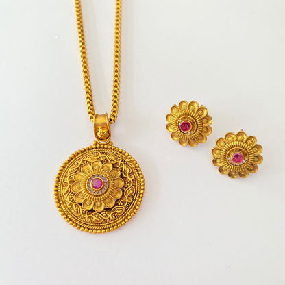 Gold Plated Temple Pendant Set