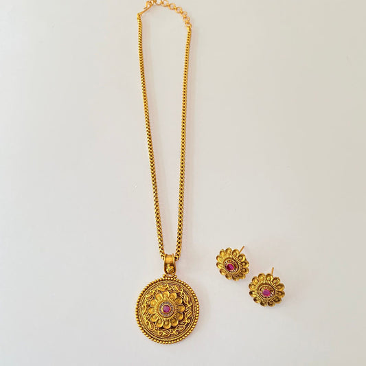 Gold Plated Temple Pendant Set