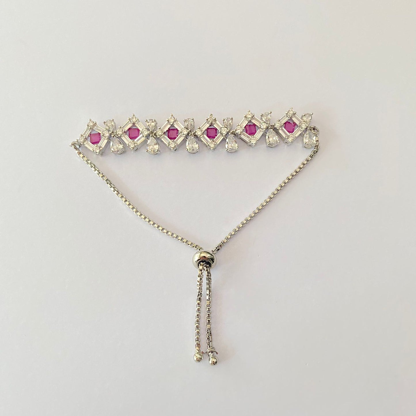 Silver Plated Pink Diamond Bracelet