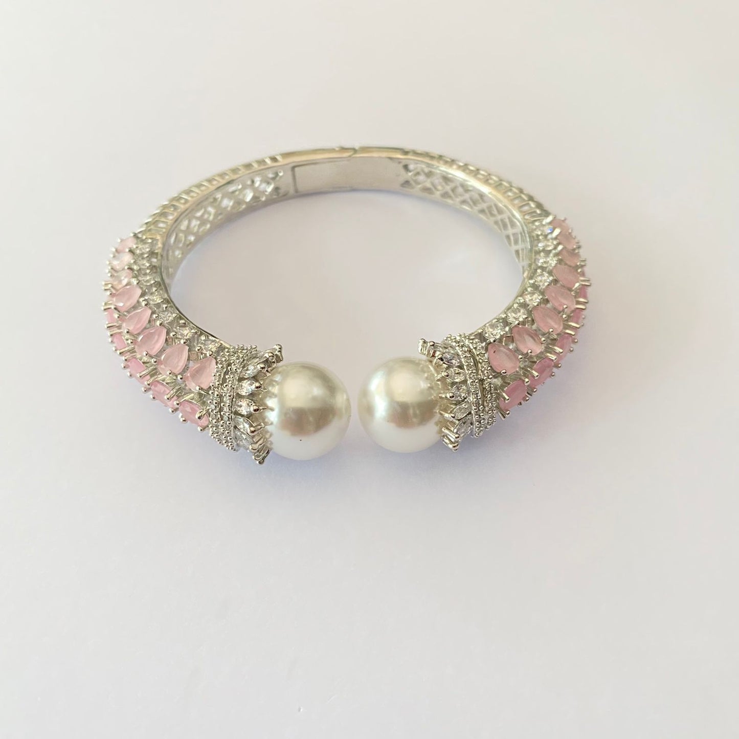 Silver Plated Baby Pink Diamond Pearl Bangle