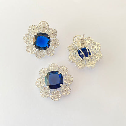 Silver Plated Blue Diamond Pendant Set