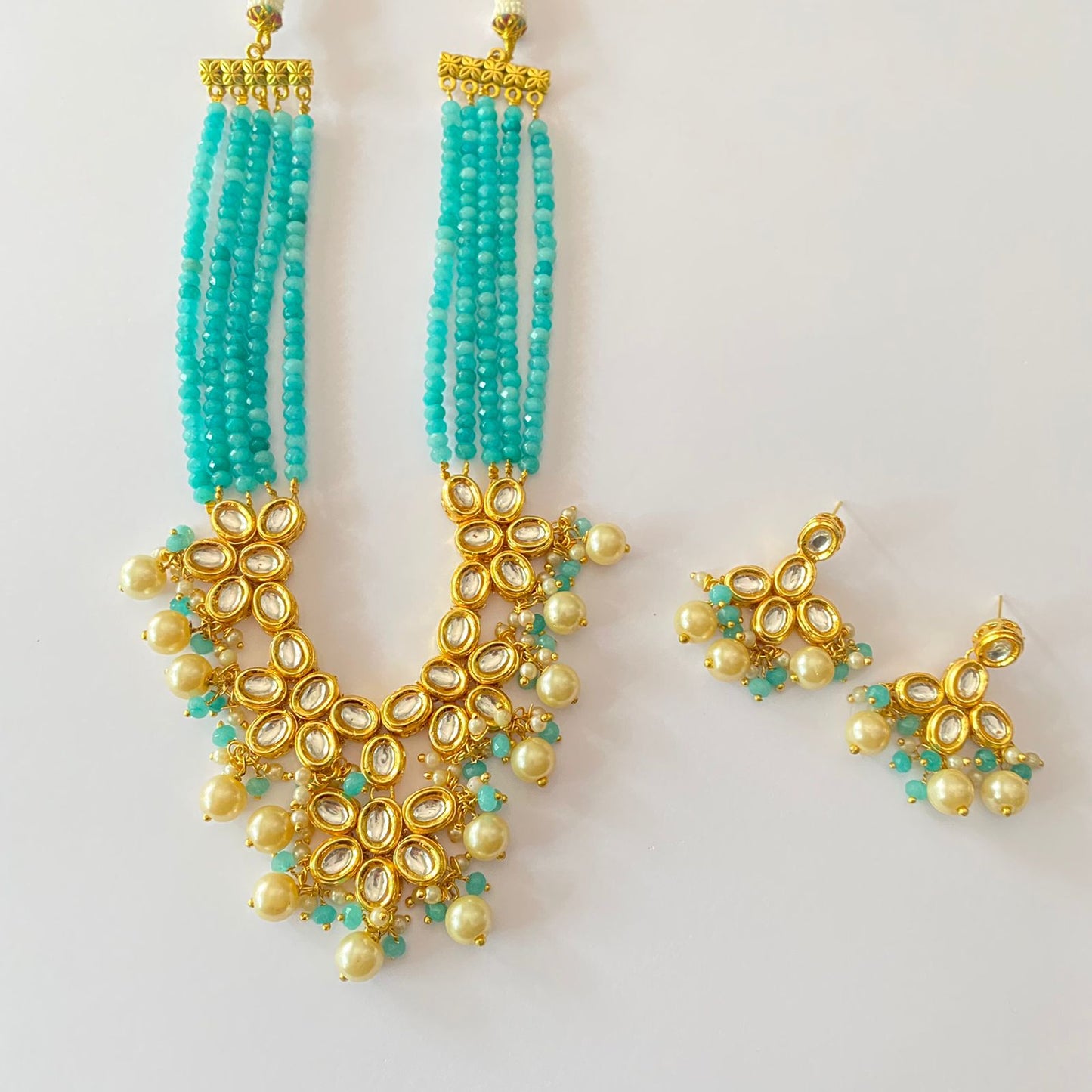 Gold Plated Kundan Aquamarine Beads