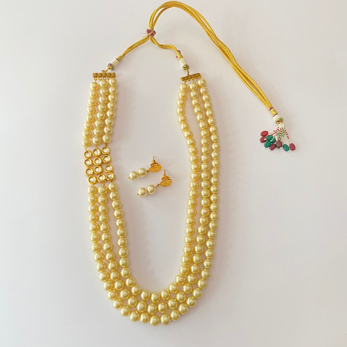 Off White Pearl With Kundan Long Necklace Set