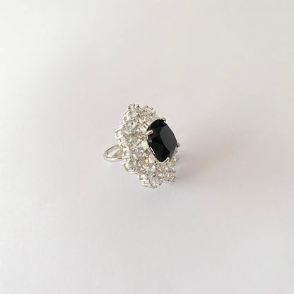 Black Diamond Silver Plated Ring
