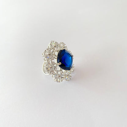 Diamond Blue Stone Big Size Classic Ring For Party wear.