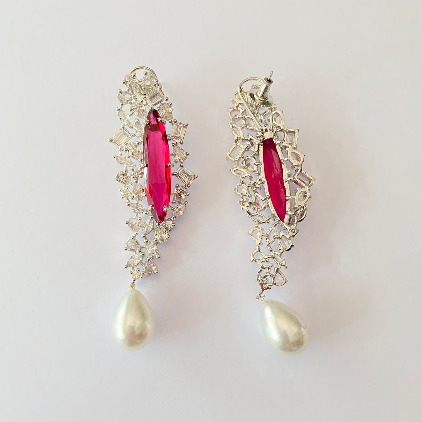 Silver Plated Ruby Diamond Earring With Back Clip