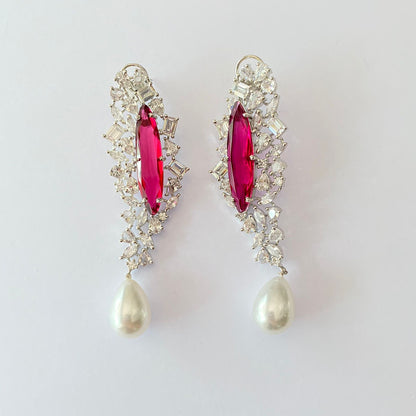 Silver Plated Ruby Diamond Earring With Back Clip