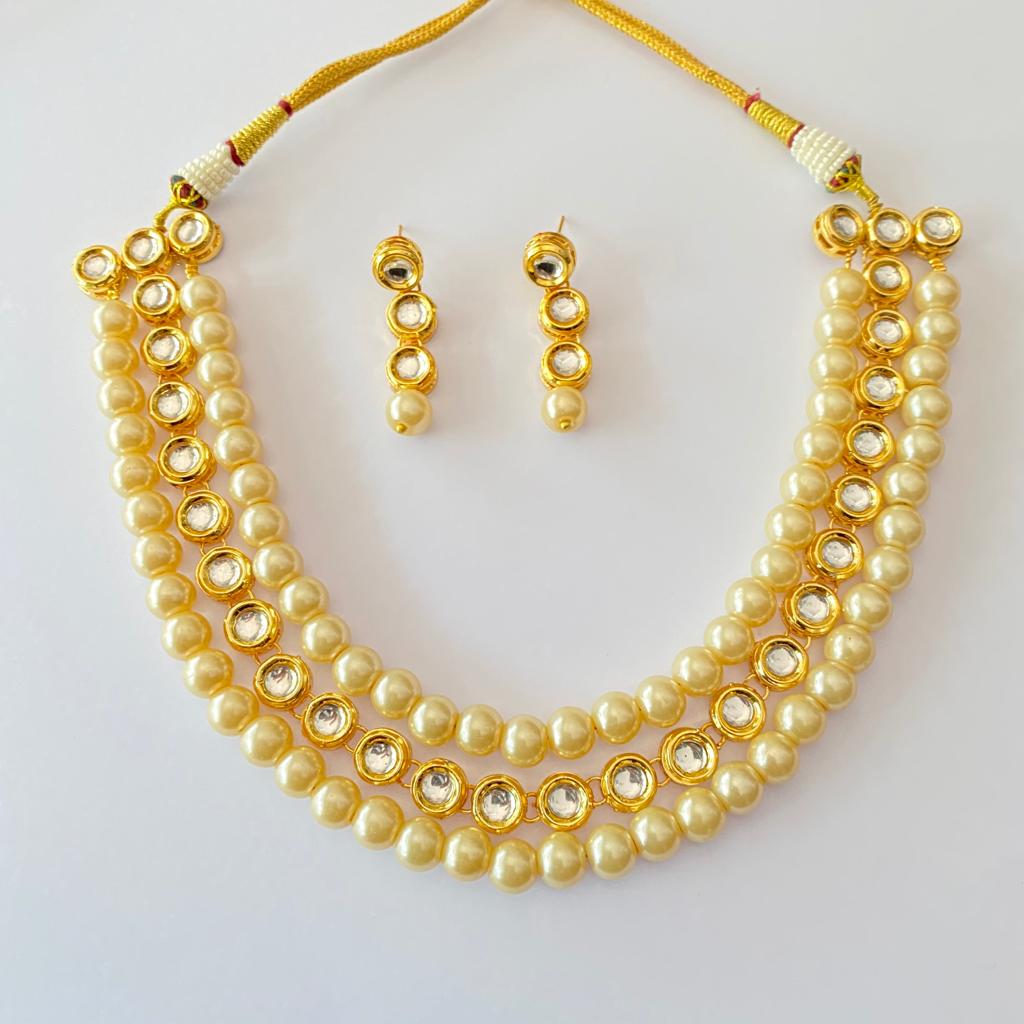 Polki With Off White Pearl Necklace set