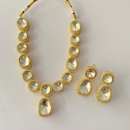 Gold Plated Diamond Polki Necklace Set