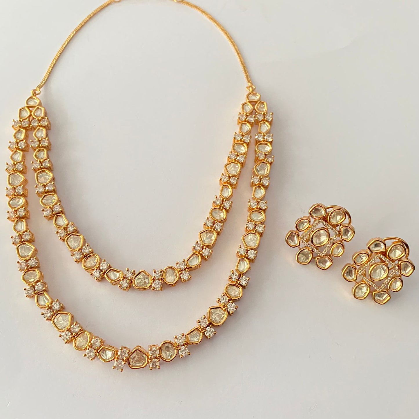 Gold Plated Polki Diamond Necklace Set