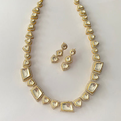 Polki Gold Plated Diamond Necklace Set