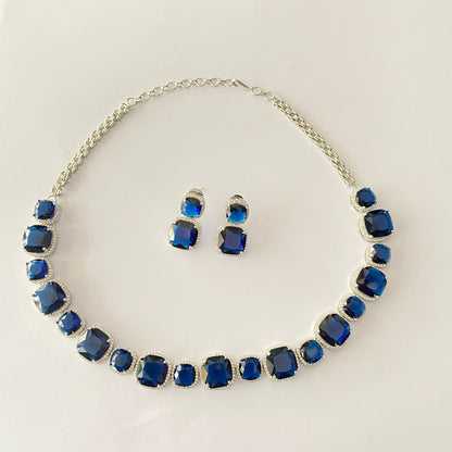 Silver Plated Blue Diamond Necklace