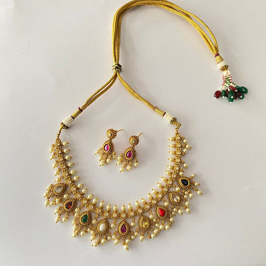 Gold Plated Multi Color Pearl Necklace Set