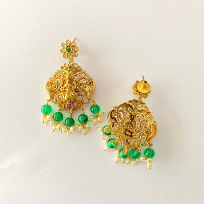 Gold Plated Emerald Pearl Laxmi Earring