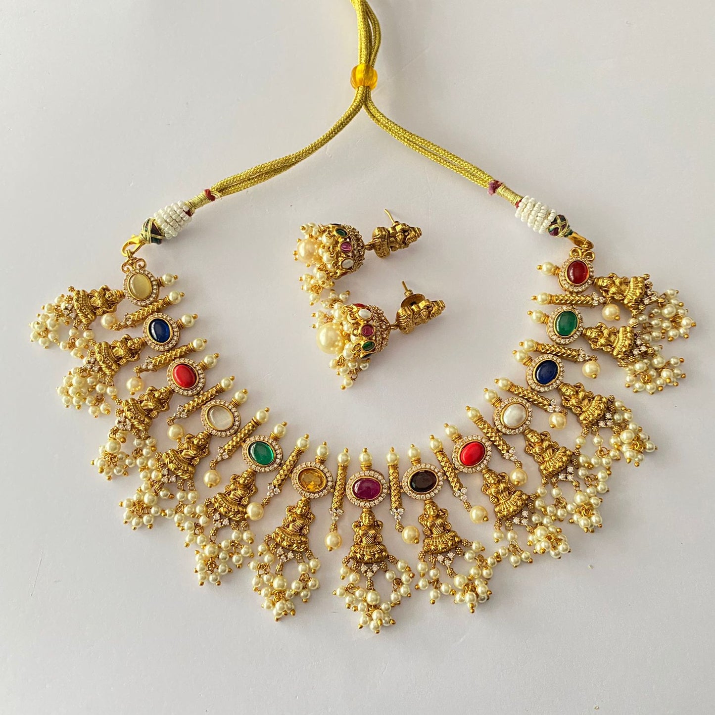 Gold Plated Multi Color Goddess Necklace Set