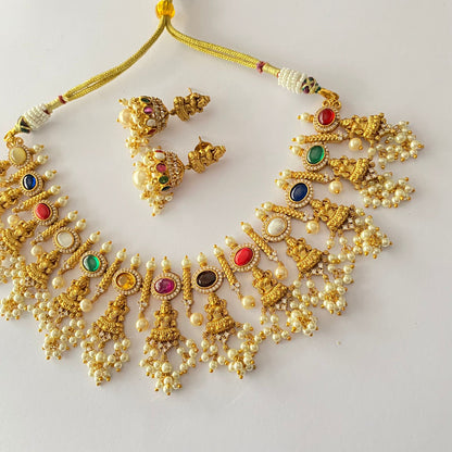 Gold Plated Multi Color Goddess Necklace Set