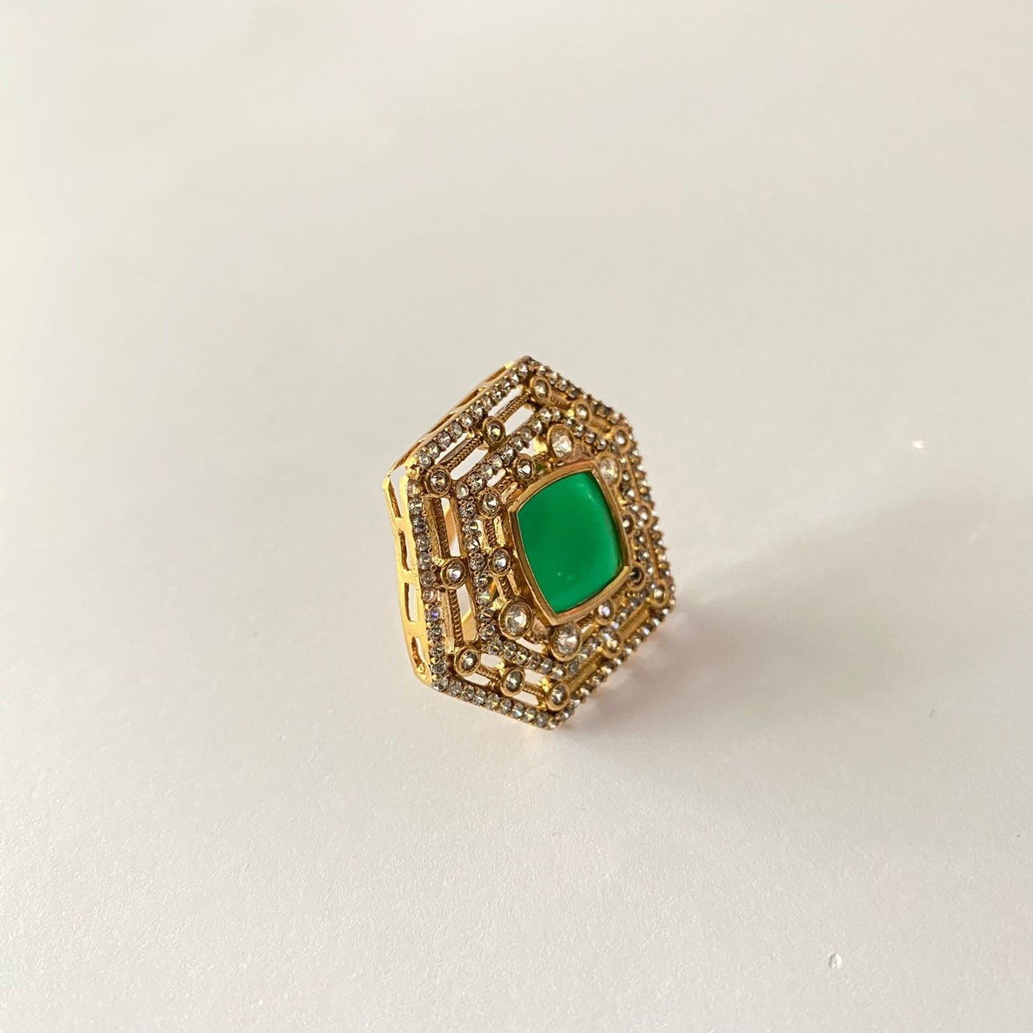 Gold Plated Emerald Diamond Ring