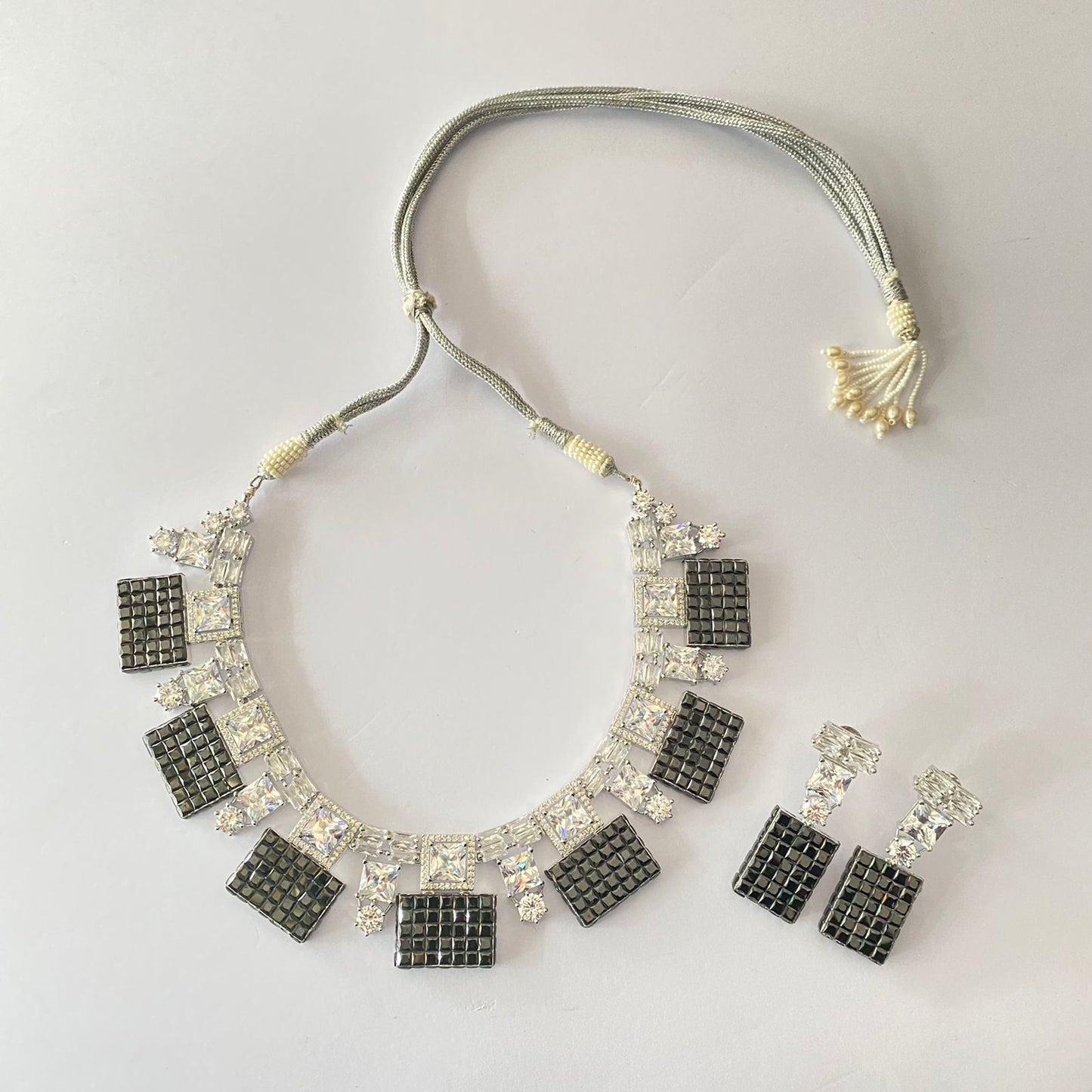 Silver Plated Black Diamond Necklace Set