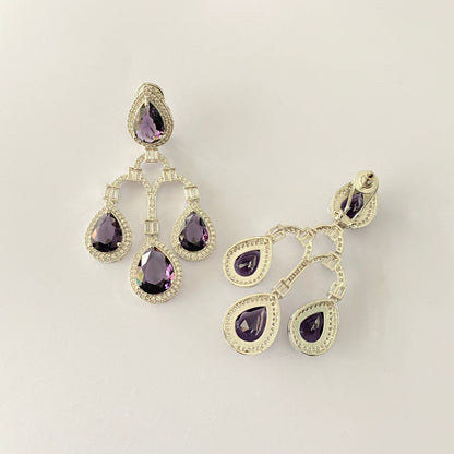 Amethyst Diamond Silver Plated With Back Clip Earring