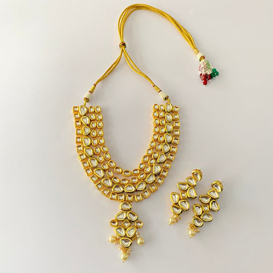 Gold Plated Kundan Drop Pearl Necklace Set