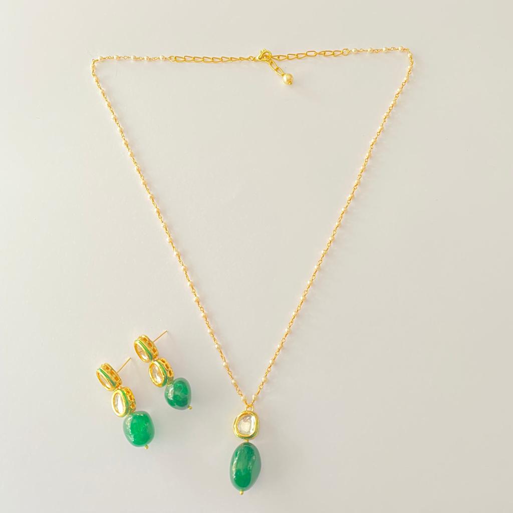 Polki With Small Pearl Chain Neckalce set