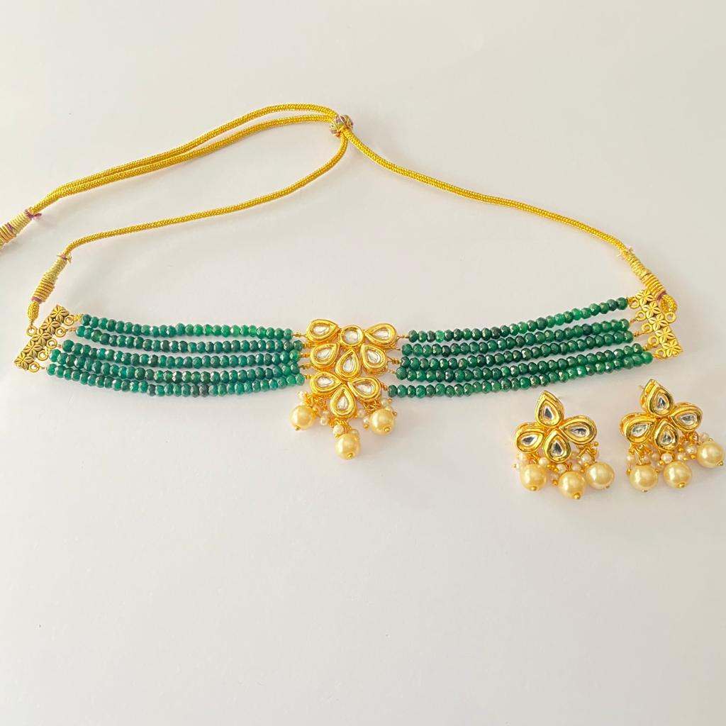 Emerald Kundan Gold Plated Choker Necklace Set
