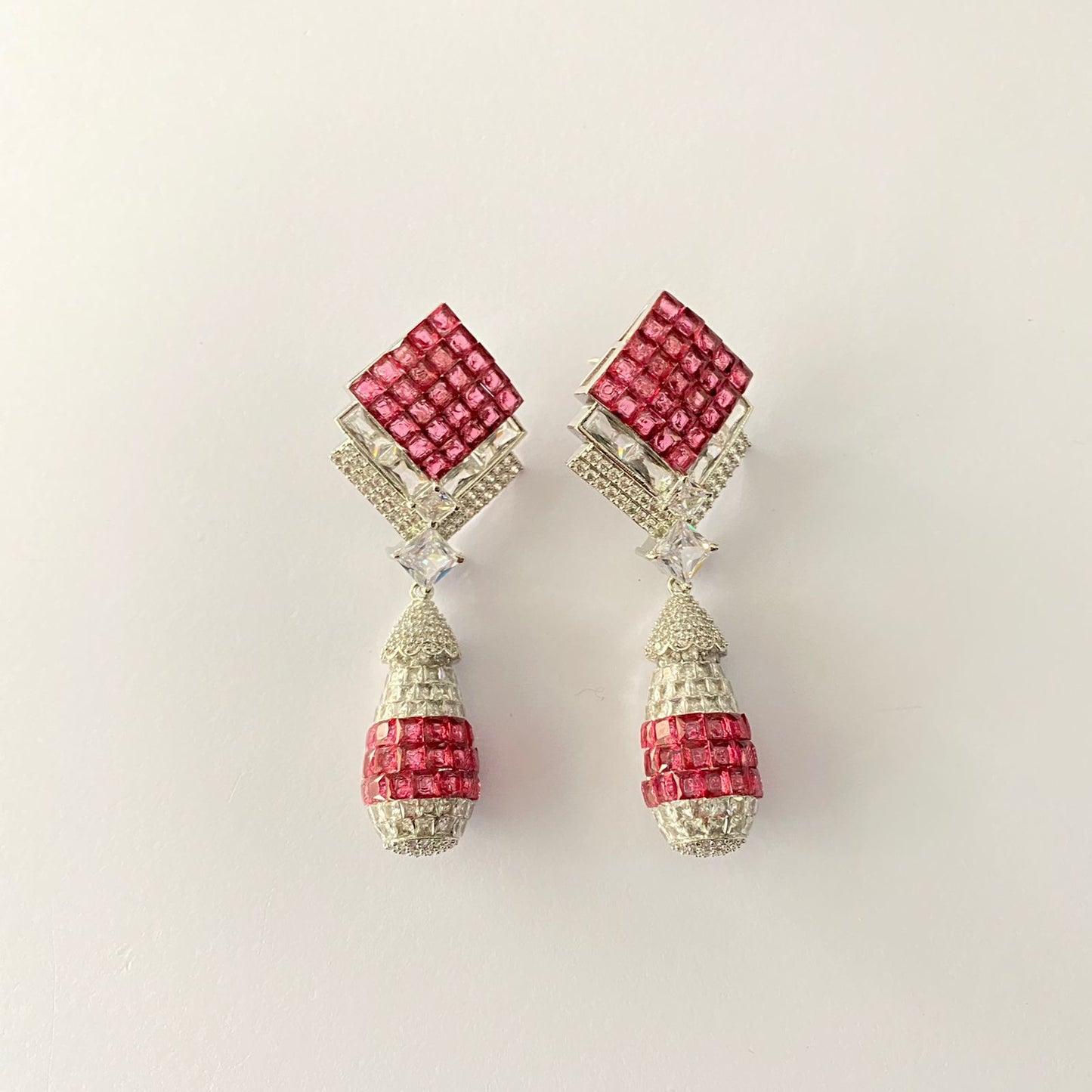 Silver Plated Ruby Diamond Earring