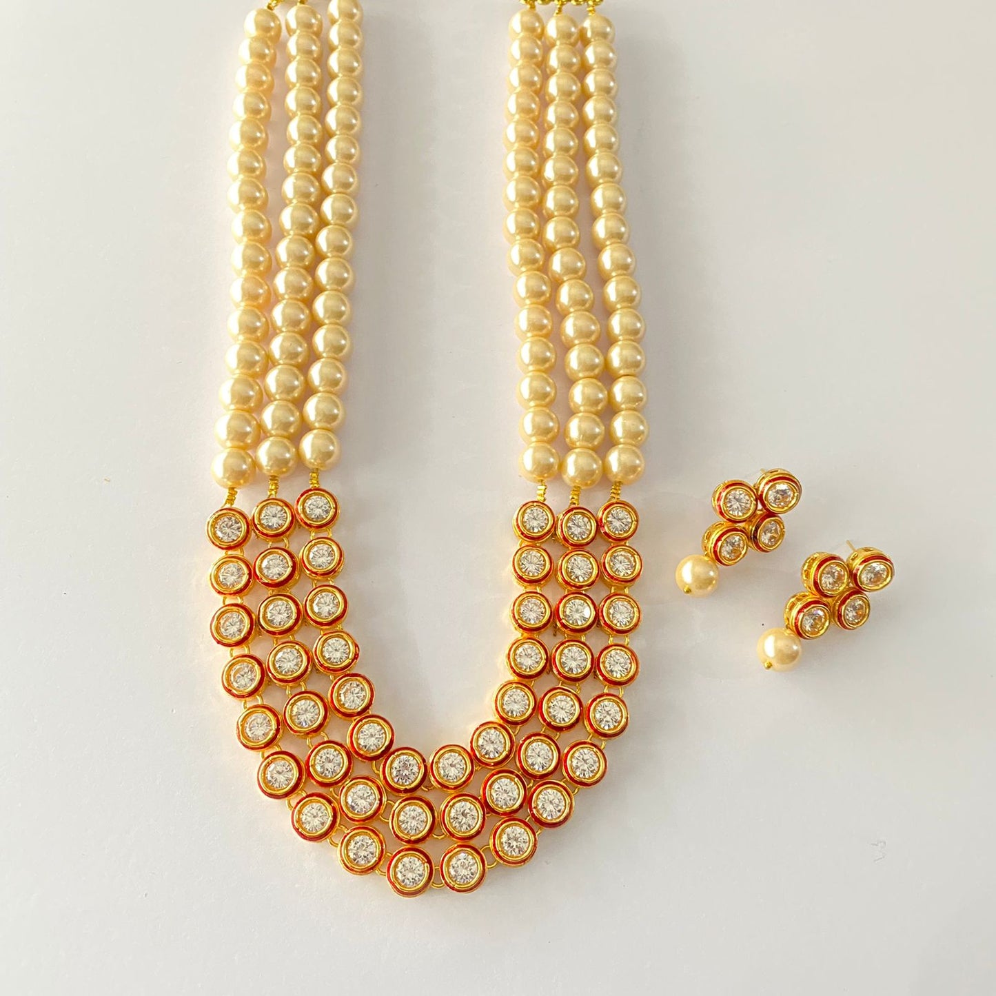 Kundan with white Pearl Multi Layer Necklace Set