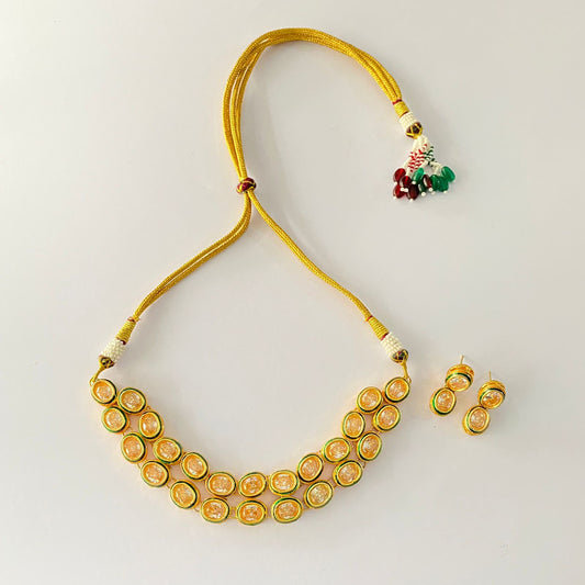 Gold Plated Emerald Kundan Necklace