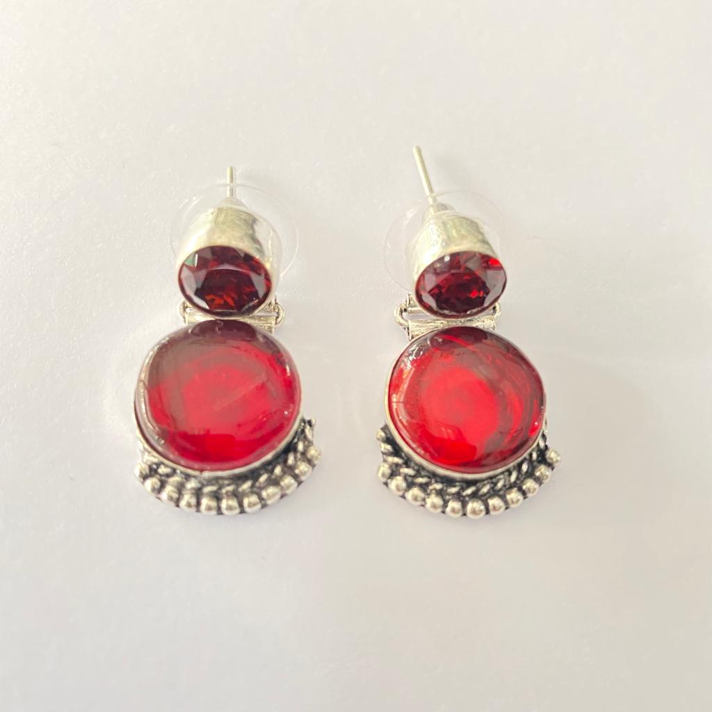 Ruby Silver Plated Oxidise Earring