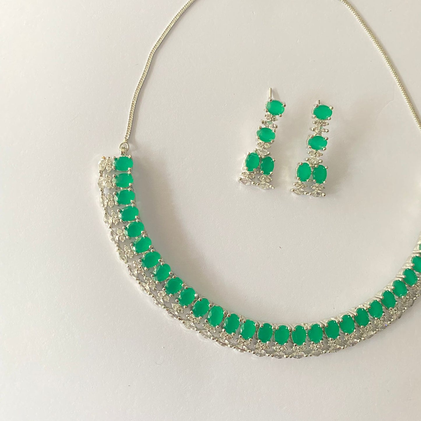Silver Plated Emerald Diamond Necklace
